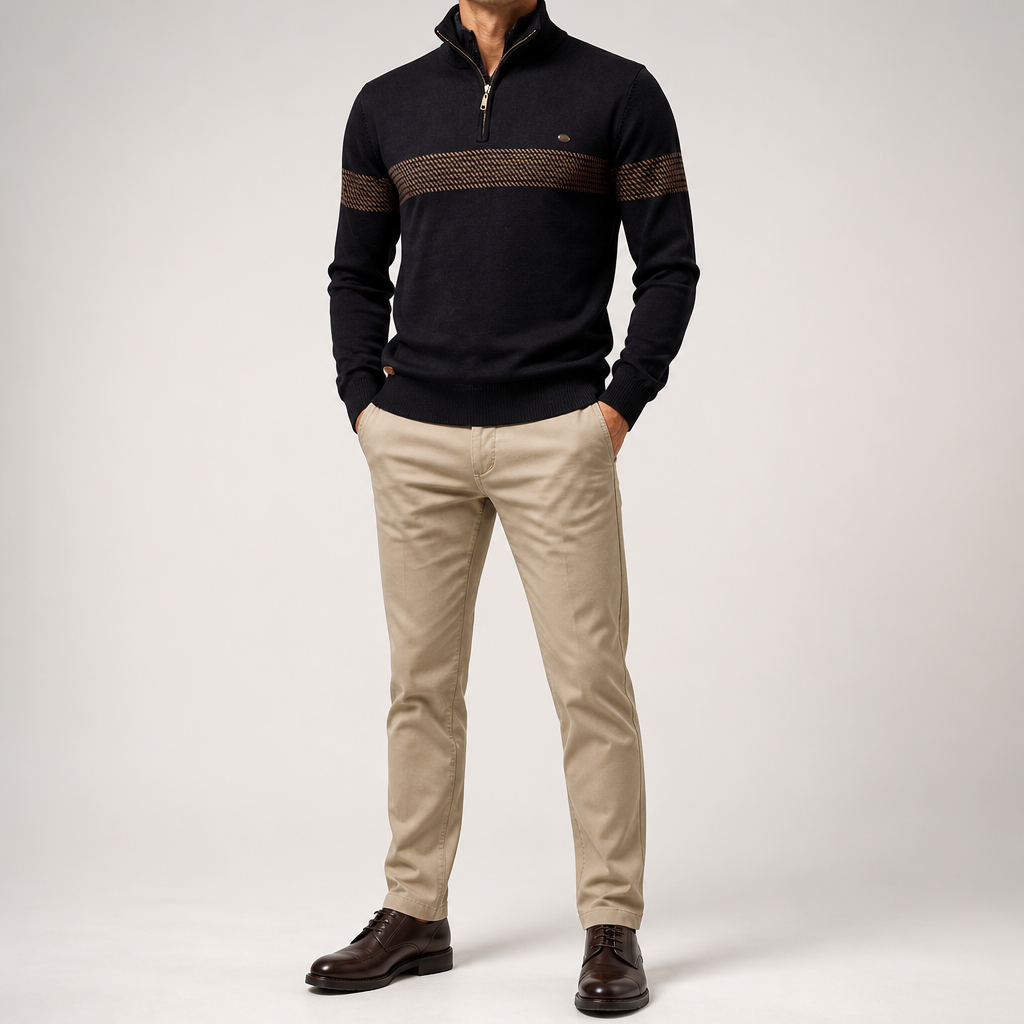 Killian | Mens Half Zip Cotton Sweater Stand Collar Casual, Black