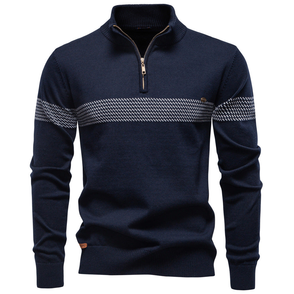 Killian | Mens Half Zip Cotton Sweater Stand Collar Casual - Navy