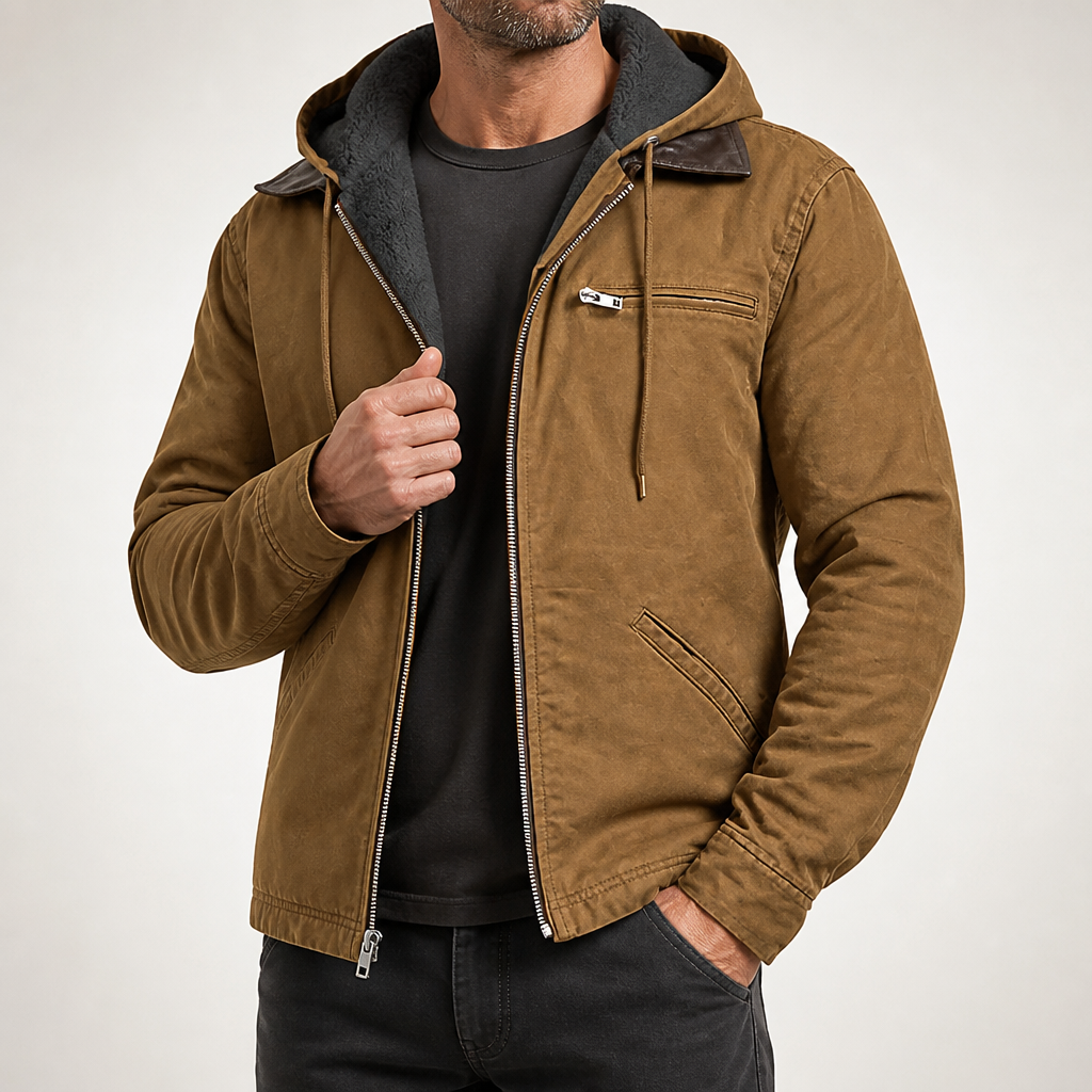 Lachlan | Mens Fleece Lined Hooded Winter Autumn Soft Shell Jacket, Camel