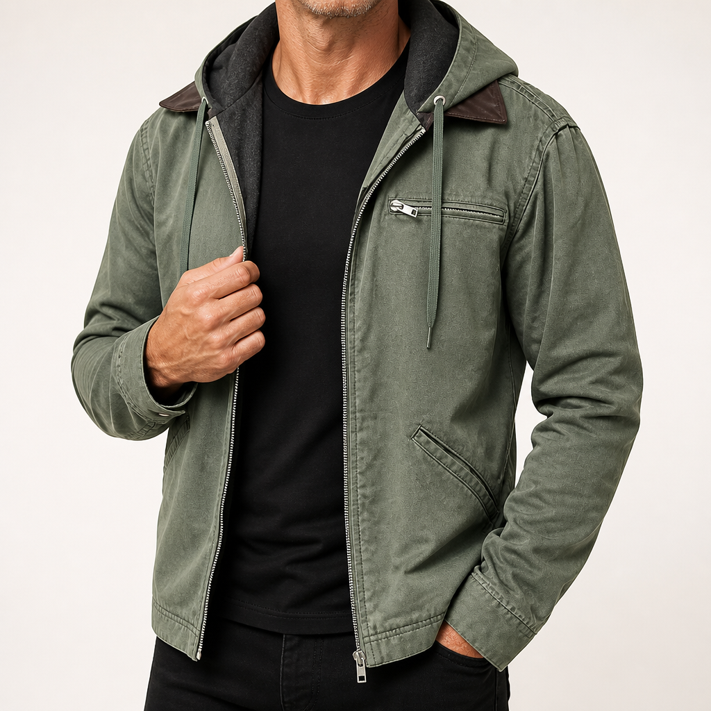 Lachlan | Mens Fleece Lined Hooded Winter Autumn Soft Shell Jacket, Light Green