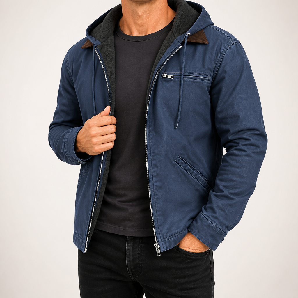 Lachlan | Mens Fleece Lined Hooded Winter Autumn Soft Shell Jacket, Navy Blue
