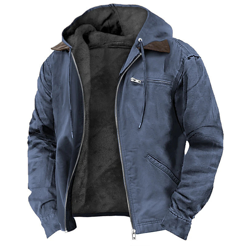 Lachlan | Mens Fleece Lined Hooded Winter Jacket, Navy Blue