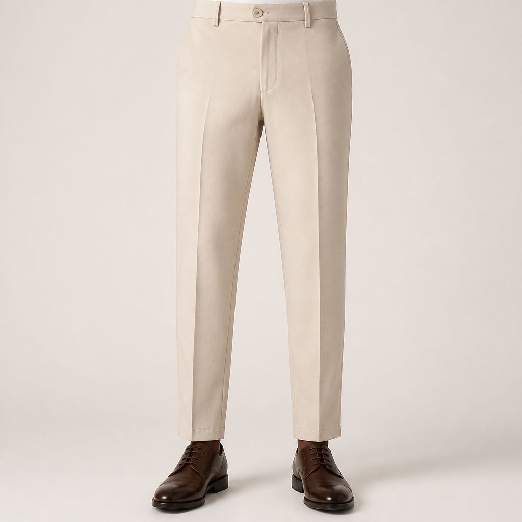 Lachlan | Mens Trousers Slim Fit Straight Leg High Waisted Smart Casual Pants, Apricot