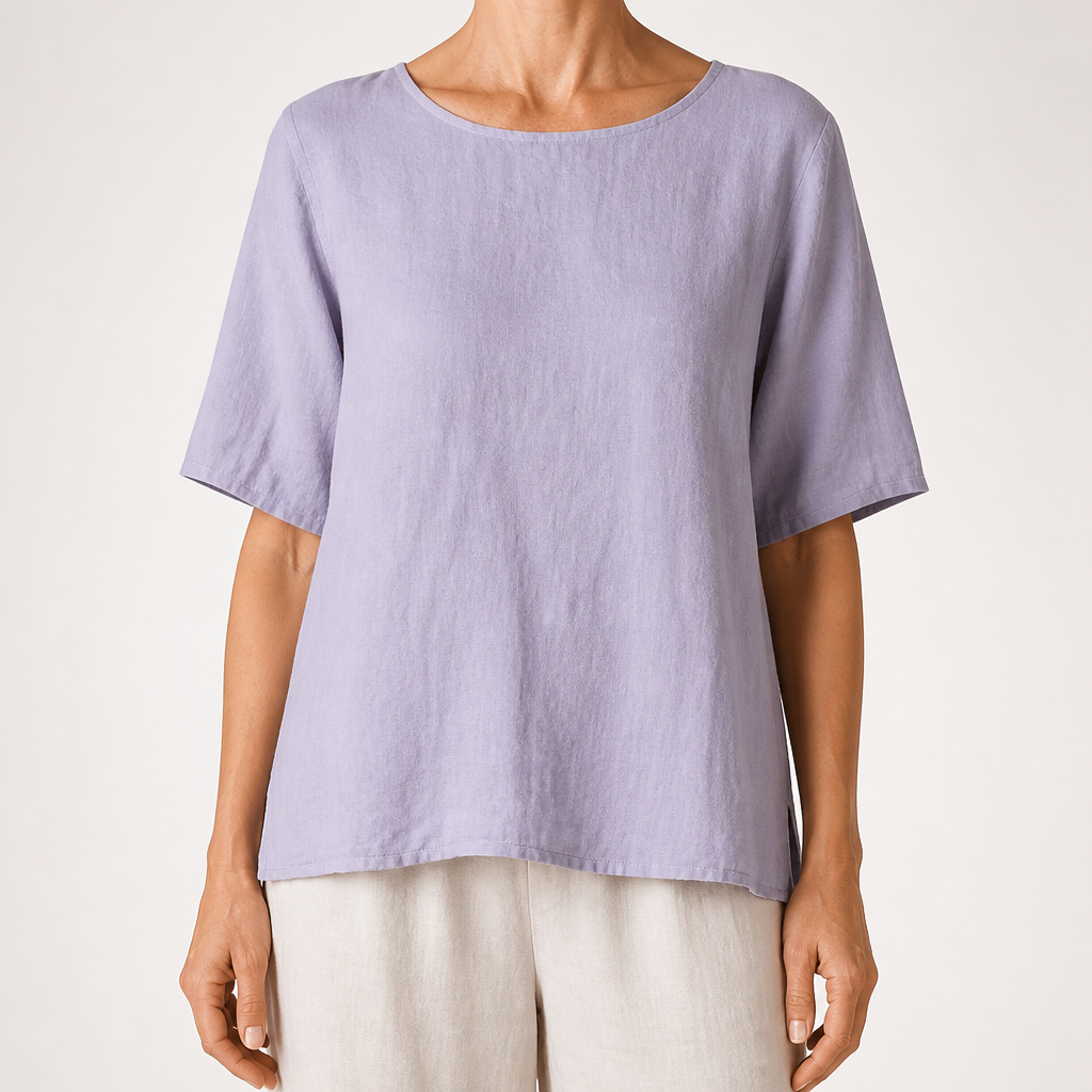 Lavinia | Womens Cotton Linen Short Sleeve Loose Summer Top, Purple