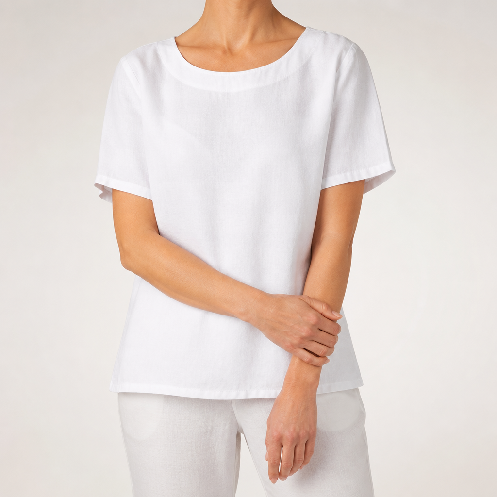Lavinia | Womens Cotton Linen Short Sleeve Loose Summer Top, White
