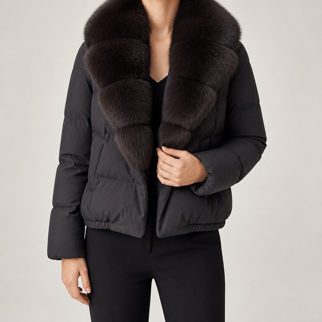 Lavinia | Womens Puffer Jacket Fur Collar Down Warm Winter Coat, Black Dark