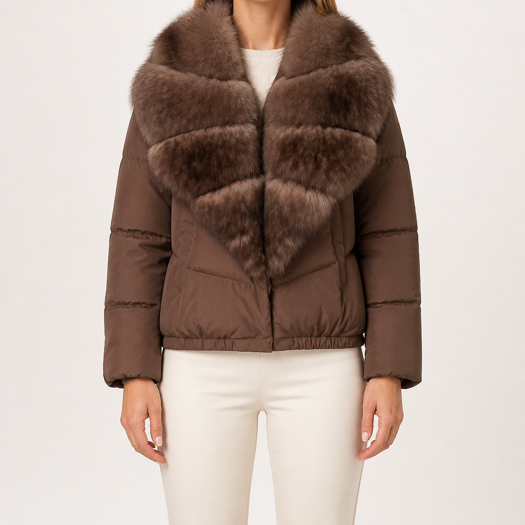 Lavinia | Womens Puffer Jacket Fur Collar Down Warm Winter Coat, Coffee 2