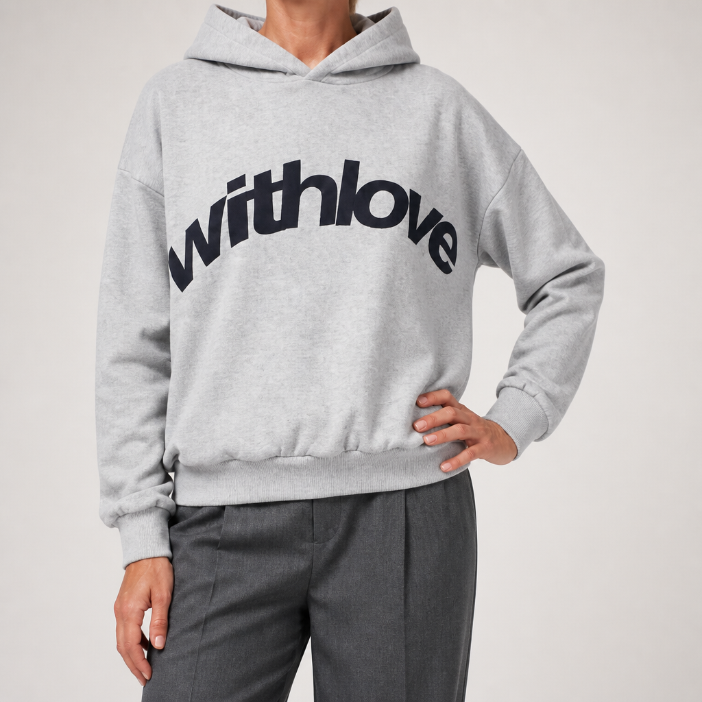 Leif | Womens Hoodies Hooded Sweatshirt Letter Print Long Sleeve Jacket, Light Grey