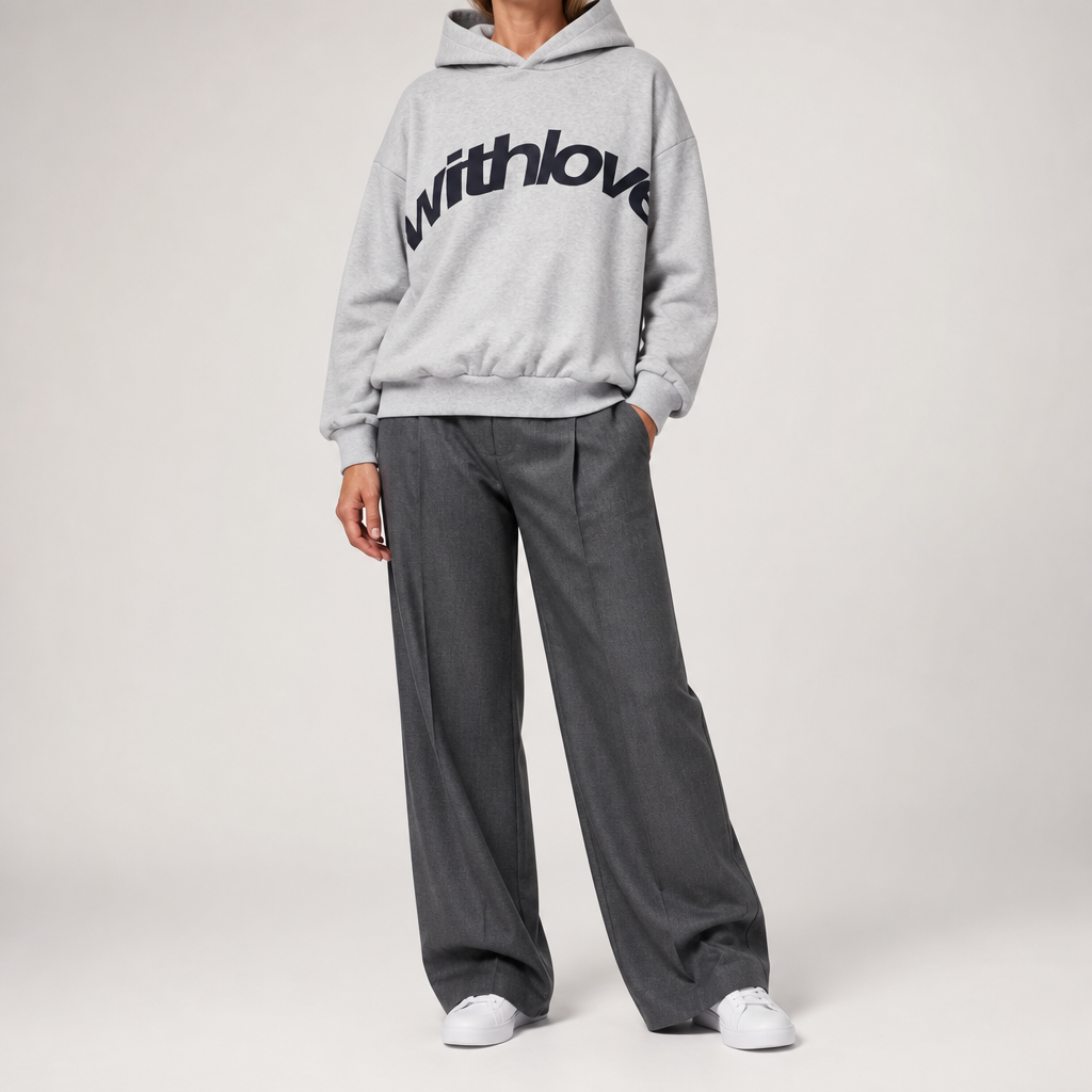 Leif | Womens Hoodies Hooded Sweatshirt Letter Print Long Sleeve Jacket, Light Grey