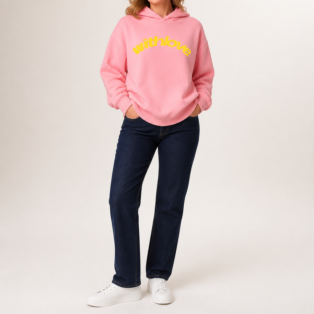 Leif | Womens Hoodies Hooded Sweatshirt Letter Print Long Sleeve Jacket, Pink
