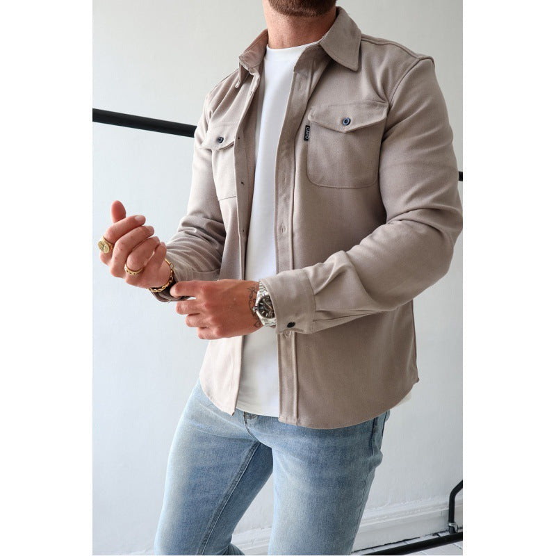 Lionel | Mens Long Sleeve Button Up Shirt Jacket, Apricot