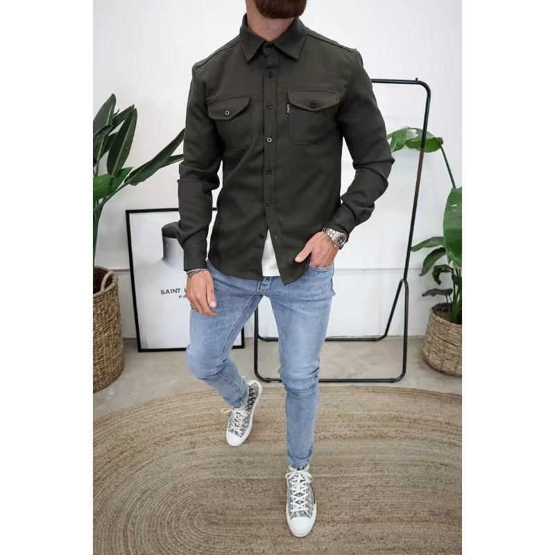 Lionel | Mens Long Sleeve Button Up Shirt Jacket, Army Green