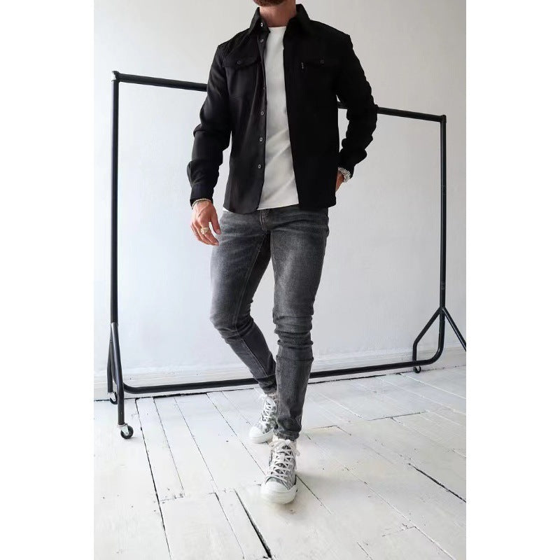 Lionel | Mens Long Sleeve Button Up Shirt Jacket, Black
