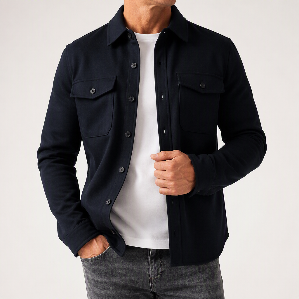 Lionel | Mens Long Sleeve Button Up Shirt Black Jacket, Dark Blue