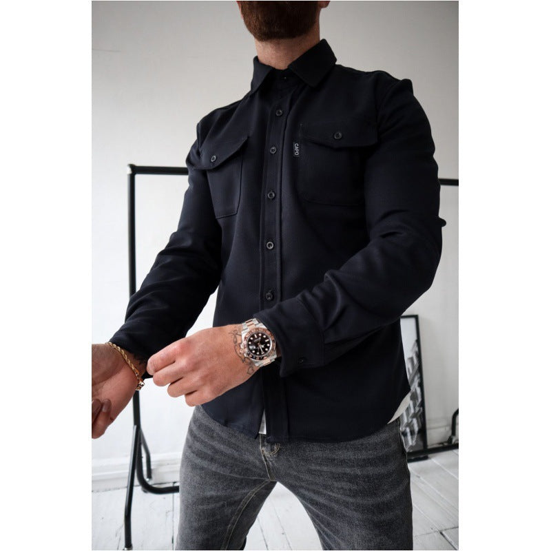 Lionel | Mens Long Sleeve Button Up Shirt Jacket, Dark Blue