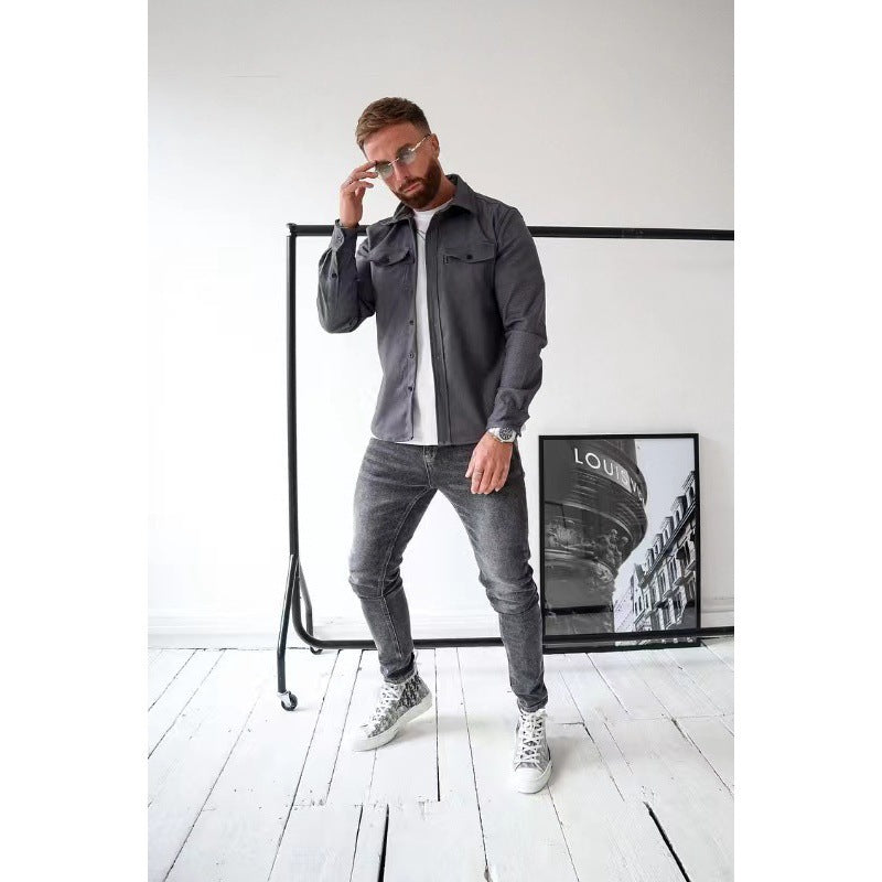 Lionel | Mens Long Sleeve Button Up Shirt Jacket, Dark Grey