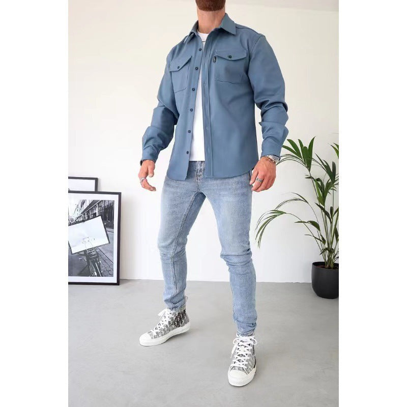 Lionel | Mens Long Sleeve Button Up Shirt Jacket, Lake Blue
