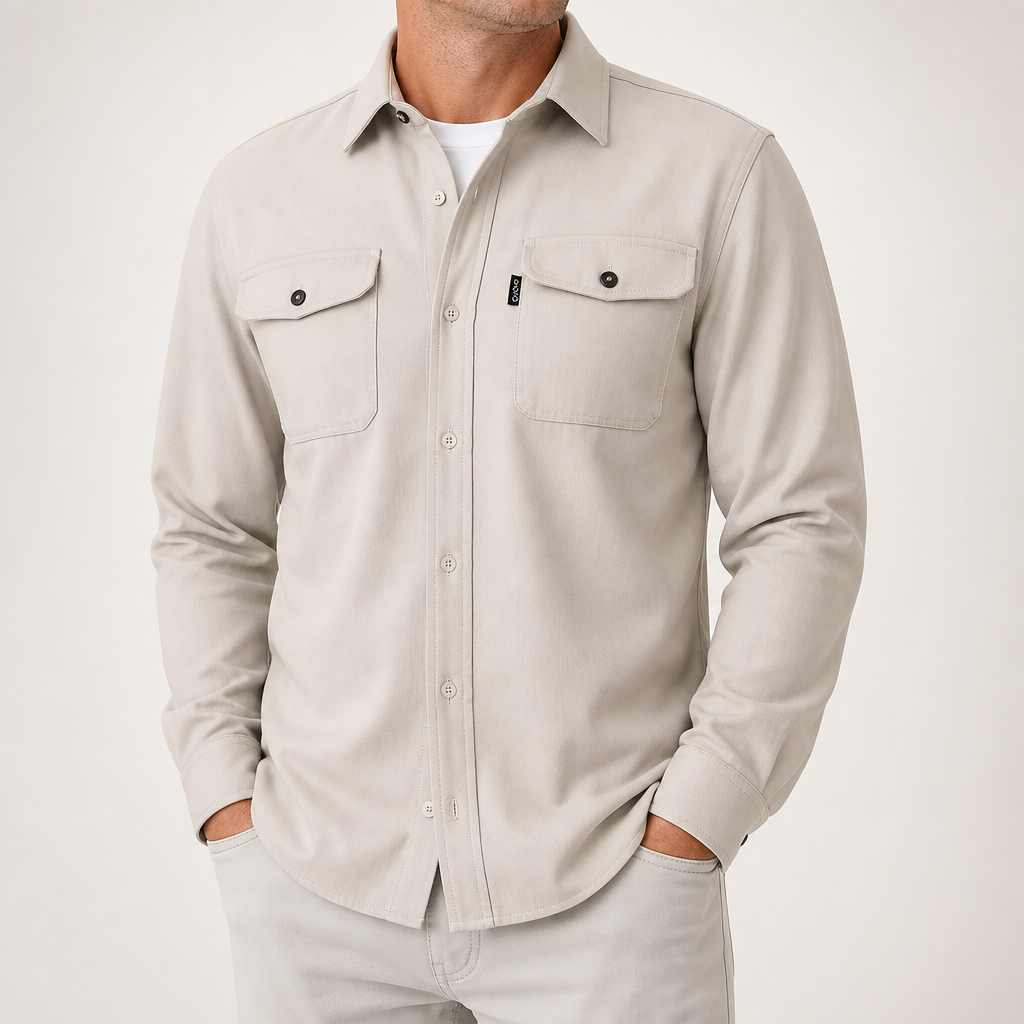Lionel | Mens Long Sleeve Button Up Shirt Black Jacket, Light Apricot