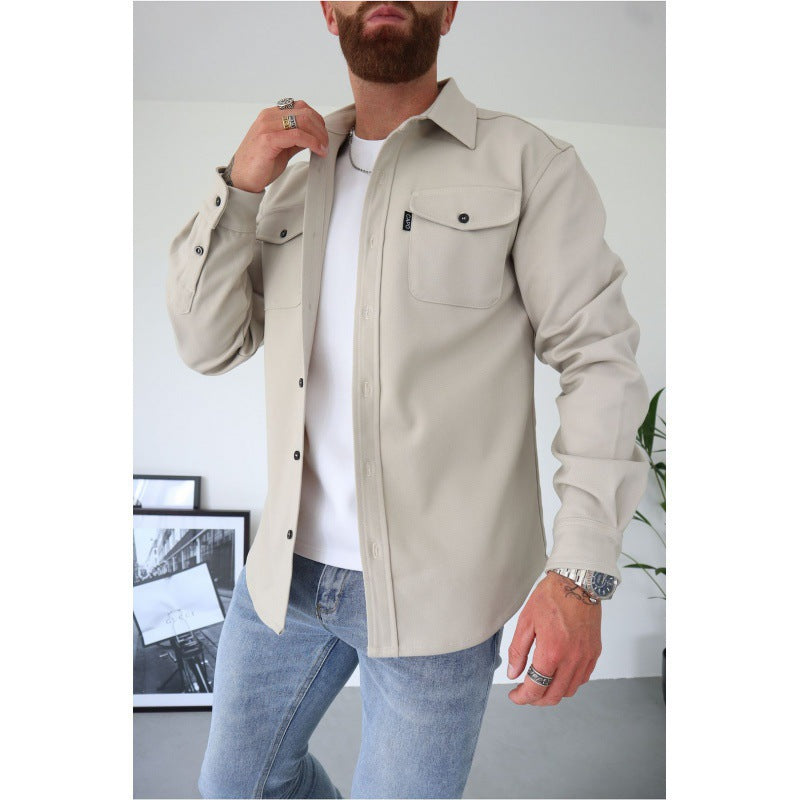 Lionel | Mens Long Sleeve Button Up Shirt Jacket, Light Apricot