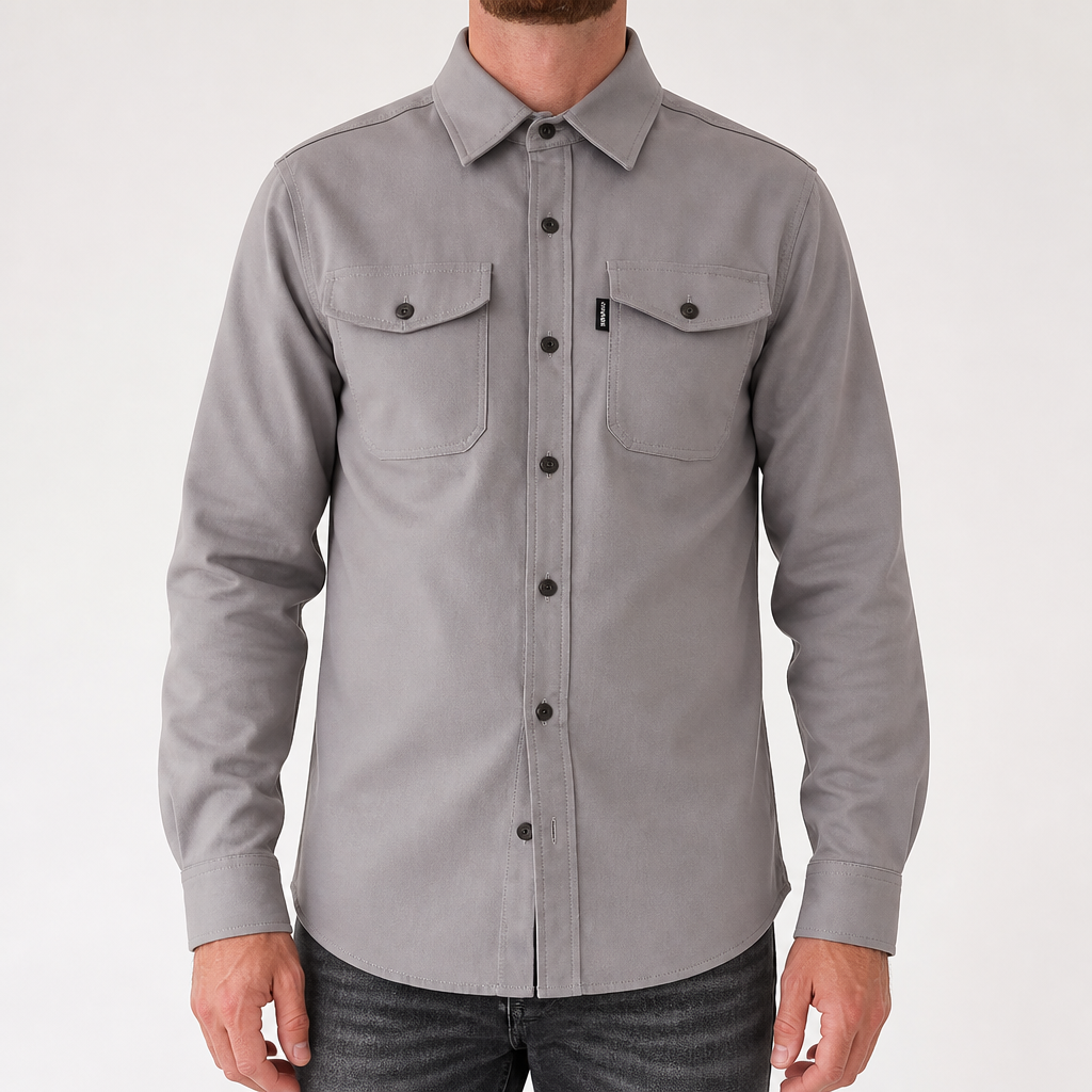 Lionel | Mens Long Sleeve Button Up Shirt Black Jacket, Light Grey