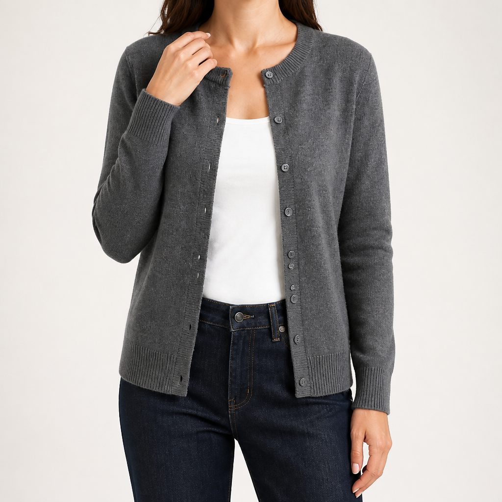 Liv | Womens Cardigan Round Neck Cropped Knitted Jumper Cardigan, Dark Grey