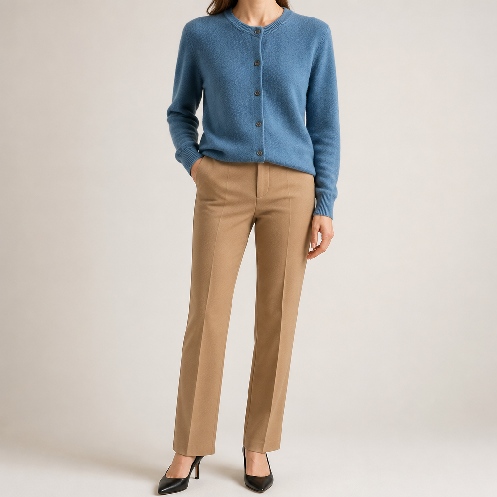 Liv | Womens Cardigan Round Neck Cropped Knitted Jumper Cardigan, Denim Blue