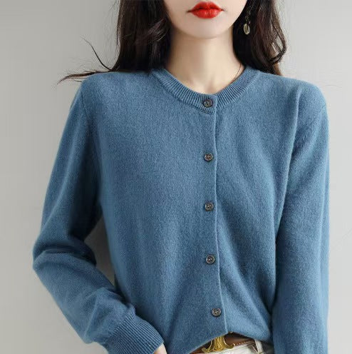 Liv | Womens Round Neck Cropped Knit Cardigan - Denim Blue