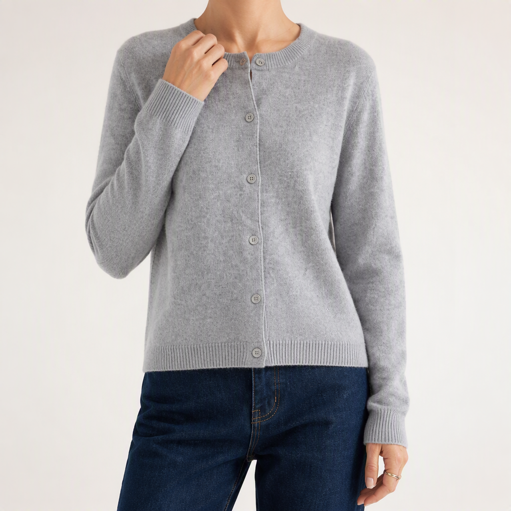 Liv | Womens Cardigan Round Neck Cropped Knitted Jumper Cardigan, Light Grey
