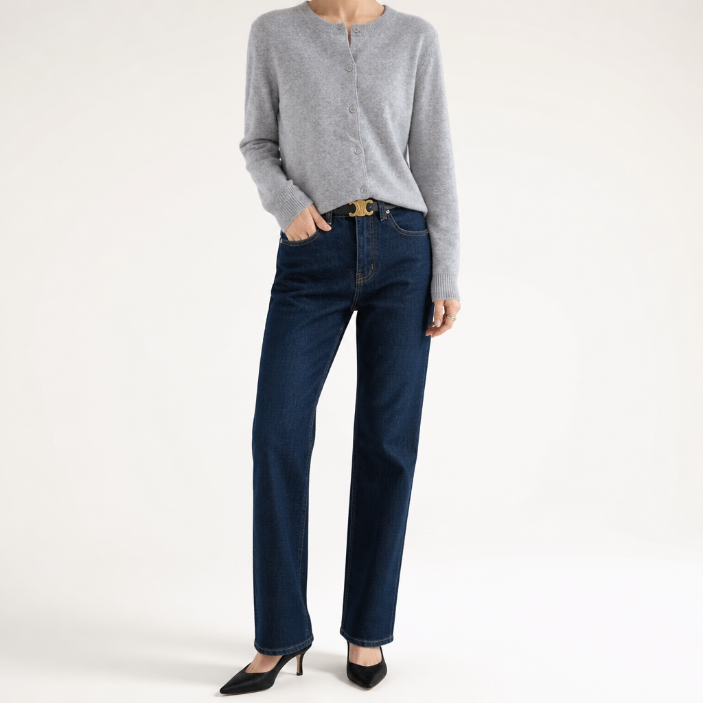 Liv | Womens Cardigan Round Neck Cropped Knitted Jumper Cardigan, Light Grey