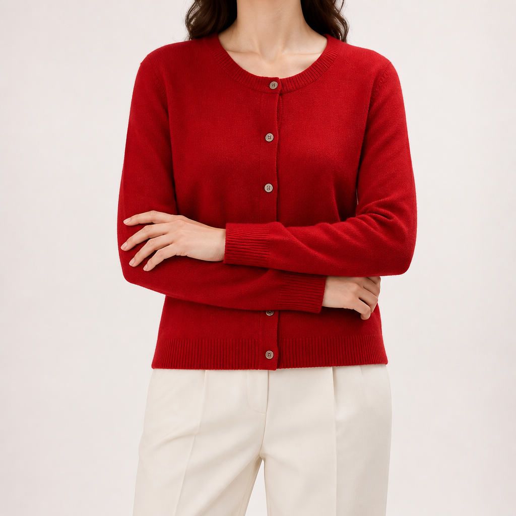 Liv | Womens Cardigan Round Neck Cropped Knitted Jumper Cardigan, Maroon