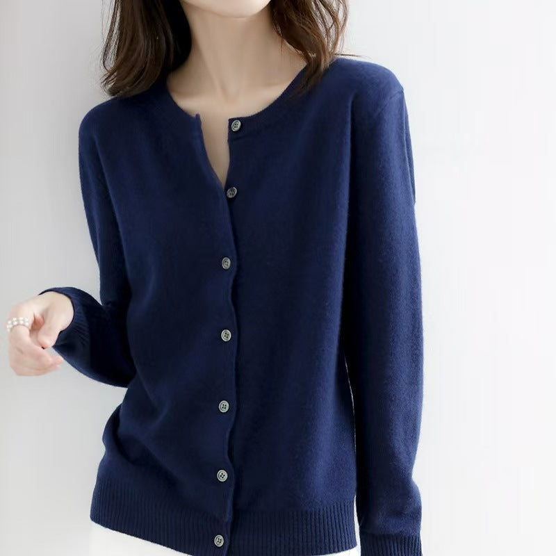 Liv | Womens Round Neck Cropped Knit Cardigan - Navy Blue