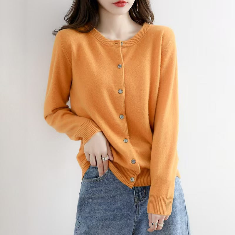 Liv | Womens Round Neck Cropped Knit Cardigan - Turmeric