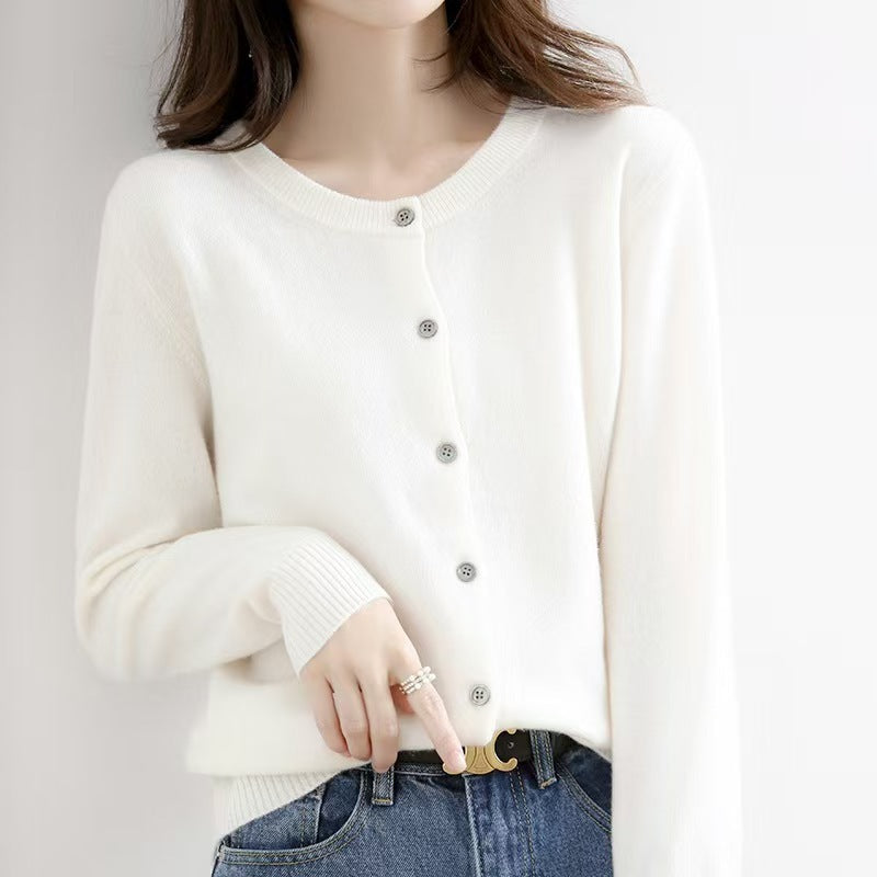 Liv | Womens Round Neck Cropped Knit Cardigan - White