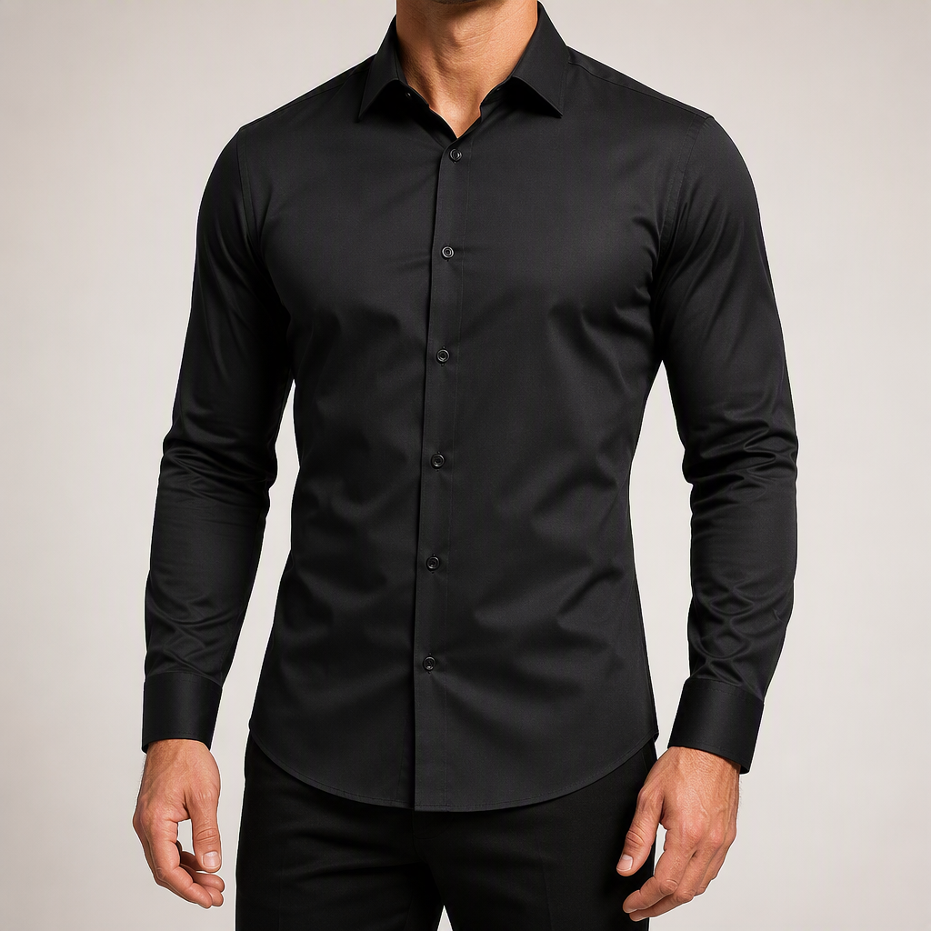 Lorcan | Mens Long Sleeve Formal Business Shirt Wrinkle Free Slim Fit, Black