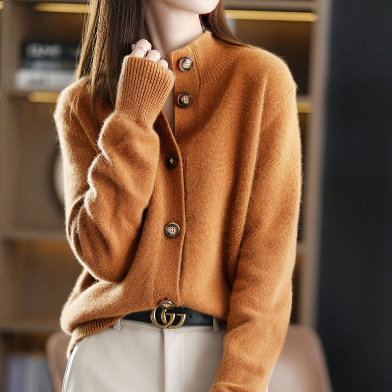Lucinda | Womens Knit Cardigan Stand Collar Loose Jacket - 3