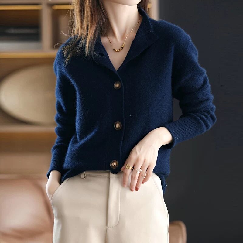Lucinda | Womens Knit Cardigan Stand Collar Loose Jacket - 8