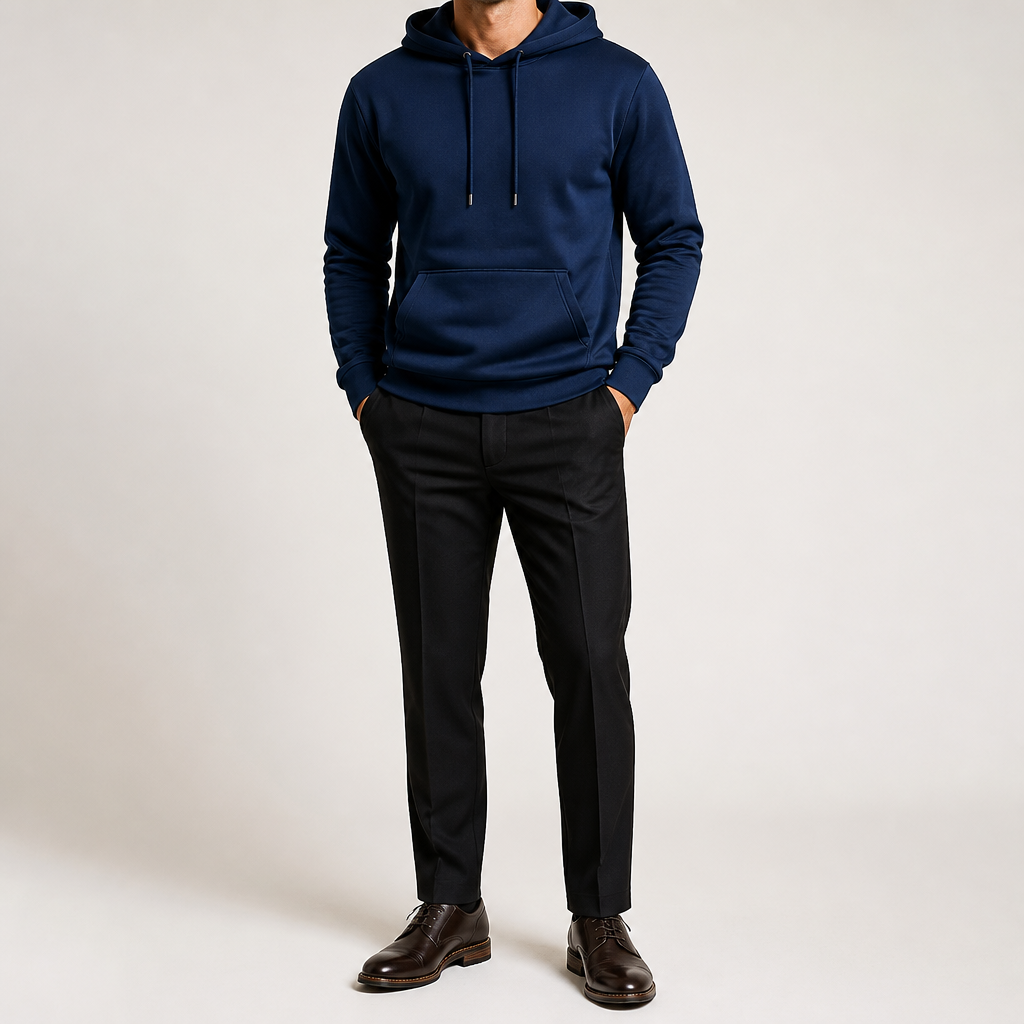 Lucius | Mens Casual Autumn Winter Long Sleeve Pullover Cotton Shirt, Navy