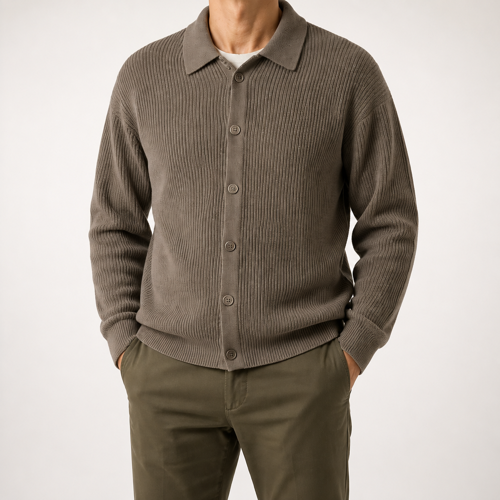 Lysander | Mens Cardigan Knitted Collared Casual Loose Shirt Jacket, Design 1