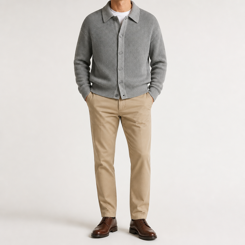 Lysander | Mens Cardigan Knitted Collared Casual Loose Shirt Jacket, Grey