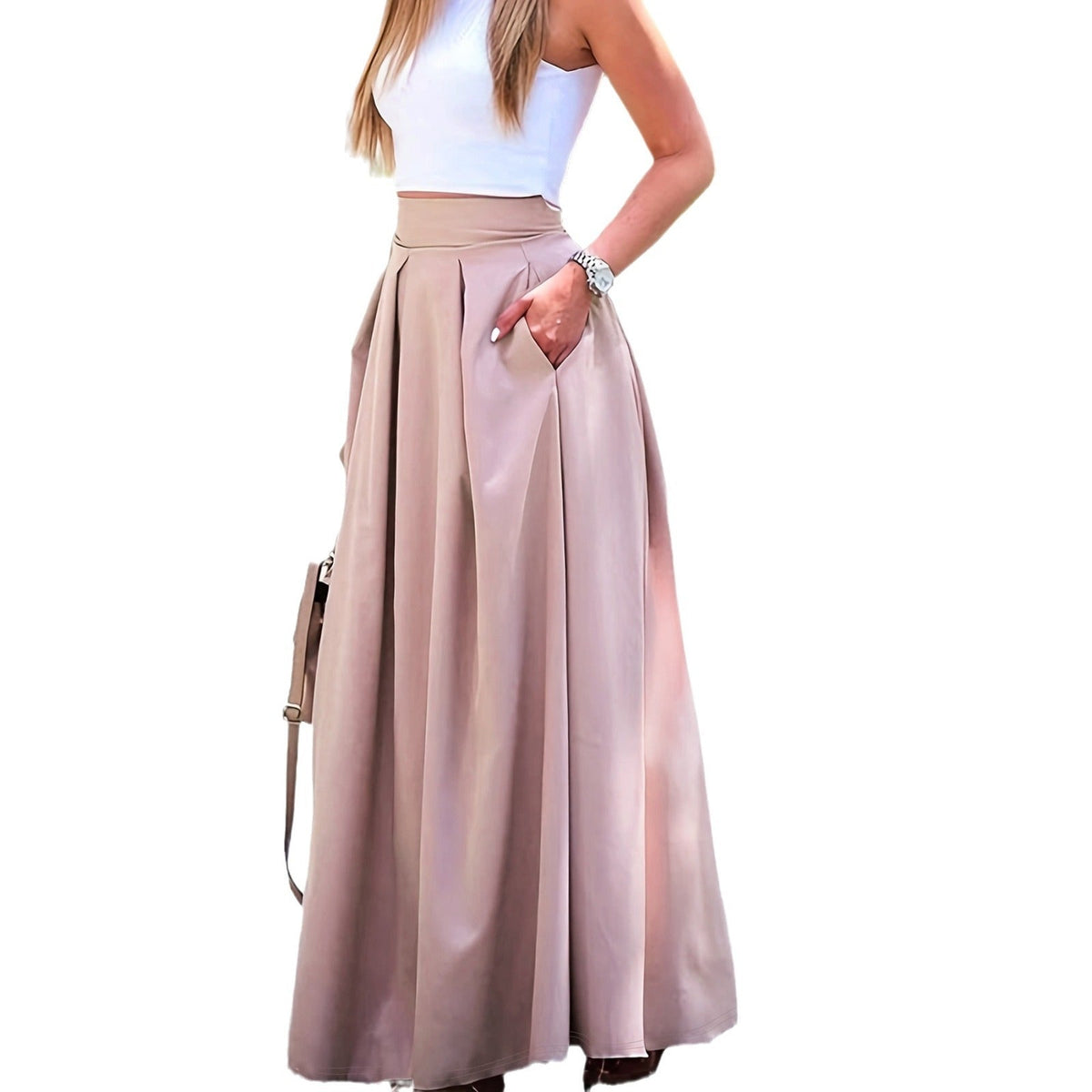 Maeve | Womens Plus Size High Waisted A Line Long Maxi Skirt - 3