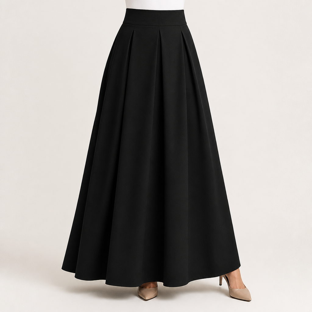 Maeve | Womens Plus Size High Waisted A Line Long Maxi Skirt, Black