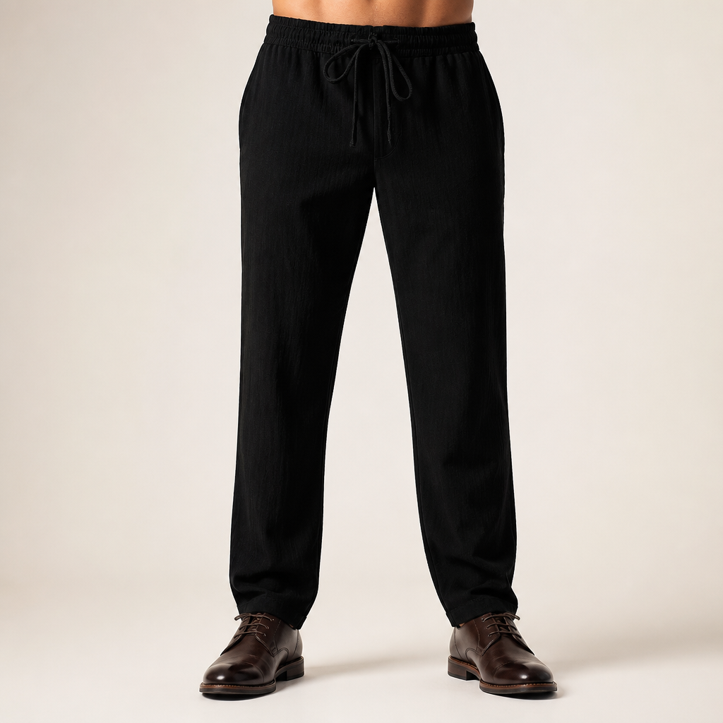 Magnus | Mens Linen Straight Breathable Casual Summer Lightweight Trousers, Black