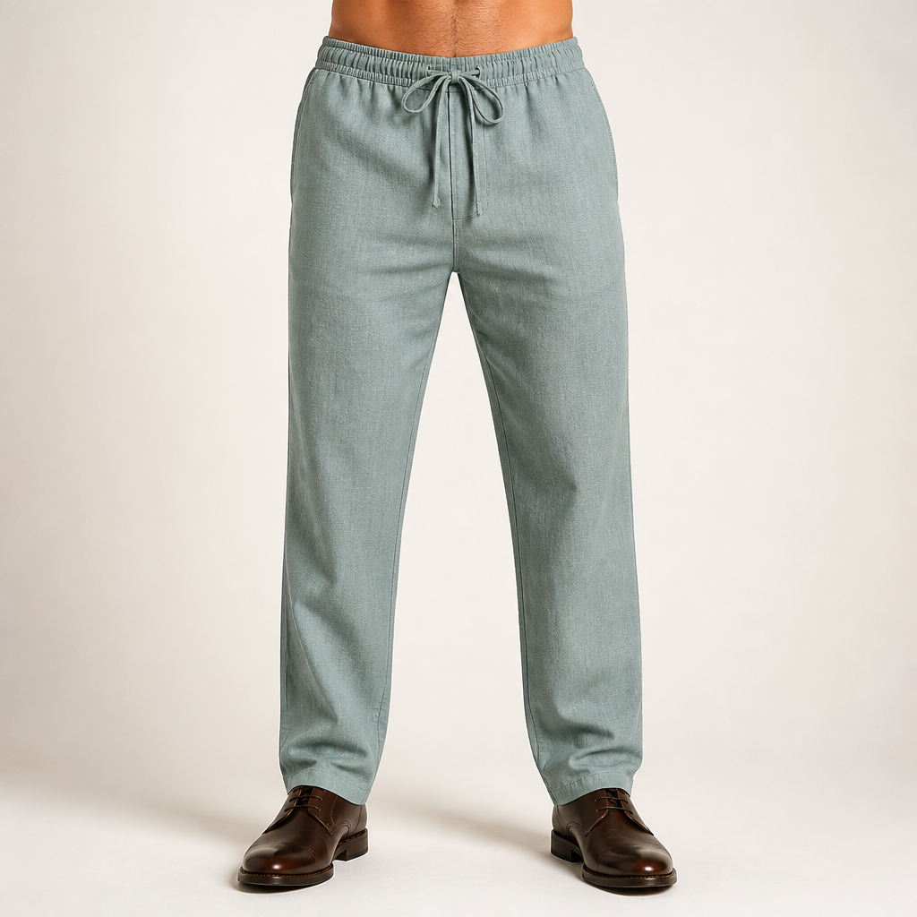 Magnus | Mens Linen Straight Breathable Casual Summer Lightweight Trousers, Light Green