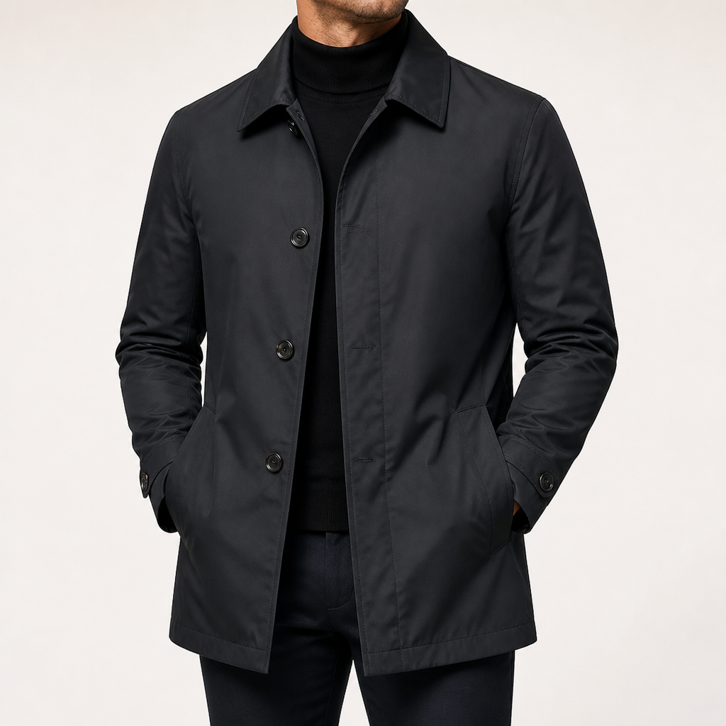 Magnus | Mens Waterproof Windbreaker Rain Harrington Autumn Light Jacket, Black