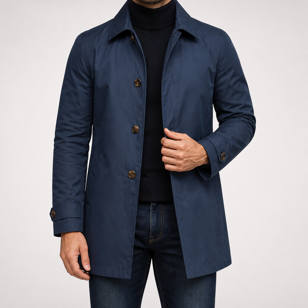 Magnus | Mens Waterproof Windbreaker Rain Harrington Autumn Light Jacket, Navy Blue