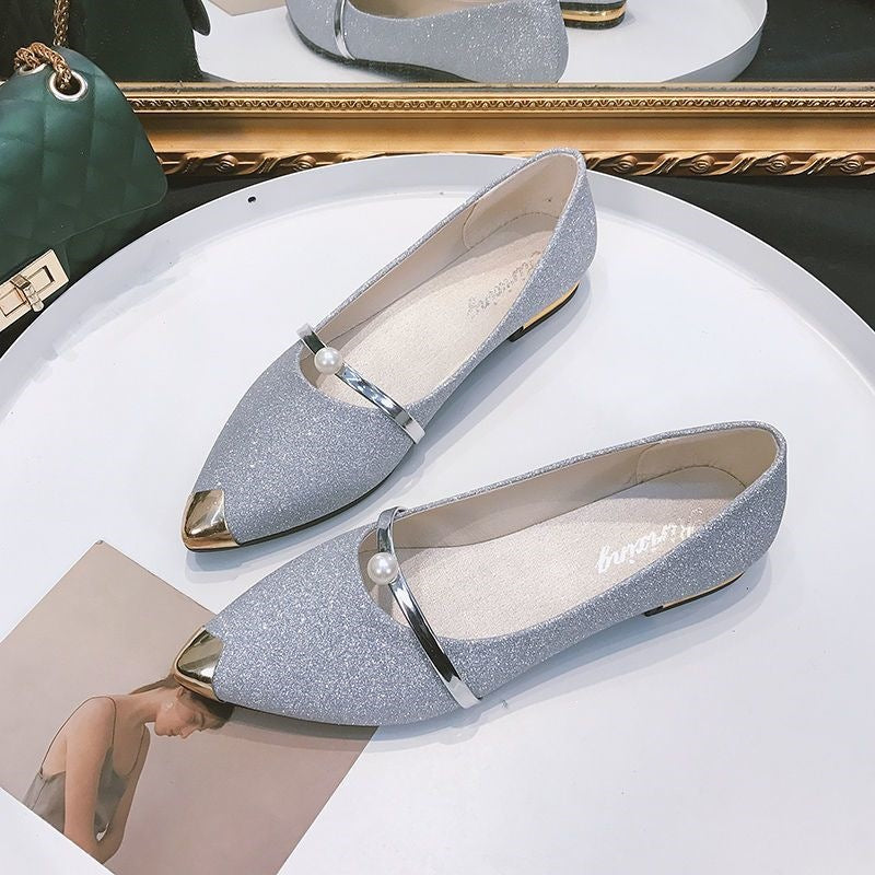 Marceline | Womens Pointed Toe Pearl Loafers Flats - 6