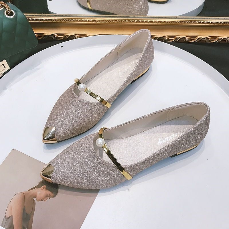 Marceline | Womens Pointed Toe Pearl Loafers Flats - 8