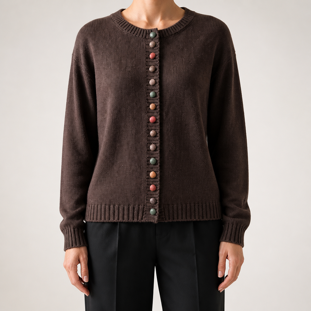 Maren | Womens Knitted Cardigan Button Front Long Sleeve Jumper, Brown