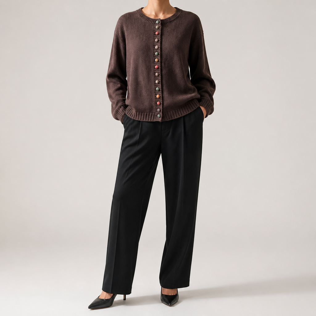 Maren | Womens Knitted Cardigan Button Front Long Sleeve Jumper, Brown