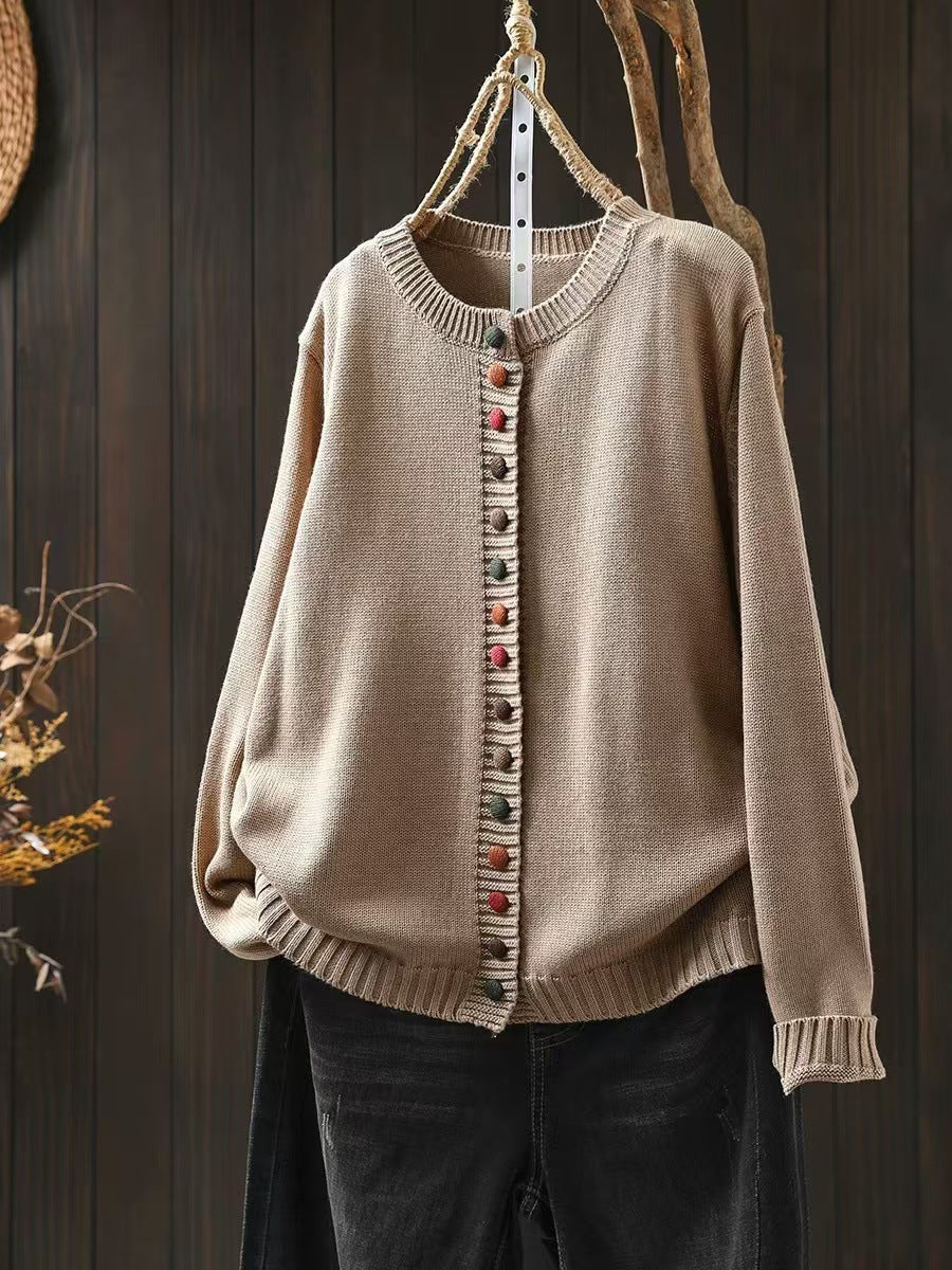 Maren | Womens Button Front Knit Cardigan - Light Khaki